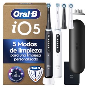 Oral-B iO 5N Cepillos de Dientes Electricos, Pack de 2, 4 Cabezales, con Sensor de Presion