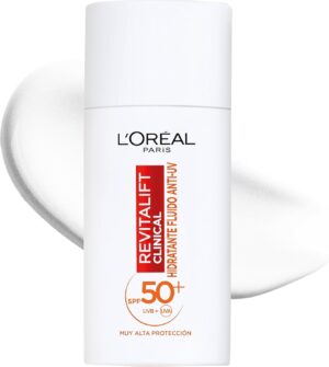 L'Oreal Paris Revitalift Clinical Fluido Hidratante Anti-UV SPF50+ Diario con Vitamina C. Protege tu Piel de los rayos s