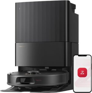 roborock Qrevo S5V Robot Aspirador 12.000Pa de Succión, Negro | Doble Cepillo Anti Enredos, Evitación Inteligente de Obstáculos, Doble Mopa Giratoria Elevable, Auto Vaciado y Rellenado