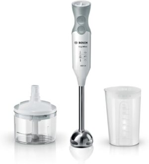 Bosch - Batidora de mano, ErgoMixx, 600 W, QuattroBlade, Picadora, Blanco, MSM66120