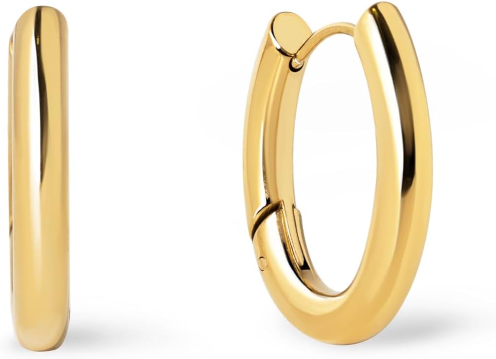 SINGULARU - Pendientes Samba. Acero con Acabado en Baño Oro de 18Kt. Minimalistas de Aro c