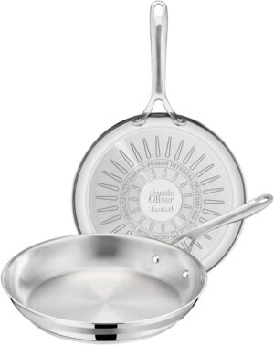 Tefal Jamie Oliver - Set de 2 Sartenes 24/28 cm, Apto inducción, sin revestimiento antiadherente, Thermo-Fusion, apto lavavajillas y horno, acero inoxidable