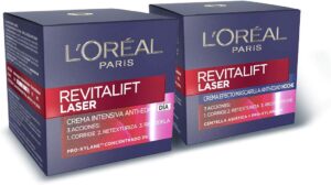 L'Oréal Paris Revitalift Láser Set de Crema de Día y Crema de Noche Anti-Edad, Triple Acción y Antiarrugas, 50 ml cada u