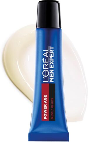 L'Oréal Crema para el contorno de ojos para hombre, Cuidado de ojeras con ácido hialurónico para combatir el envejecimie