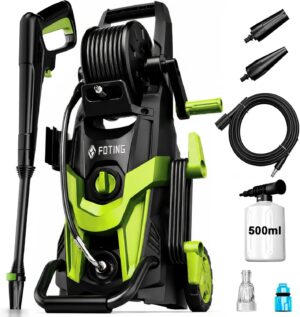2026NEW Hidrolimpiadora de Alta Presión 180 Bar, 420 l/h, con Carrete para Manguera, Depósito de Espuma y Boquilla Ajustable 6 en 1, Rendimi
