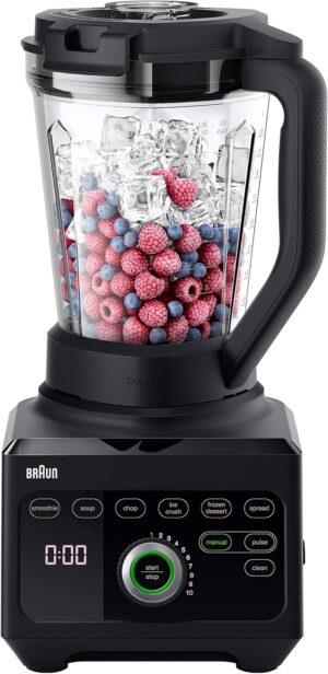 Braun Batidora PowerBlend JB 9040 de Válvula Triangular, 10 Ajustes de Velocidad Manual + Botón Pulse, Motor de 1600W, Vaso de 2L, Fácil de