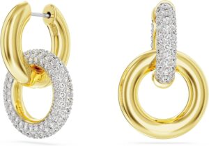 Swarovski Dextera Colección pendientes de aro, diseño asimétrico, lazo entrelazado, blanco