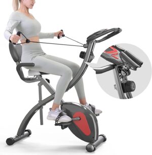 PROIRON Bicicleta Estática Plegable, Fitness Bicicleta de Ejercicio con respaldo, Banda de