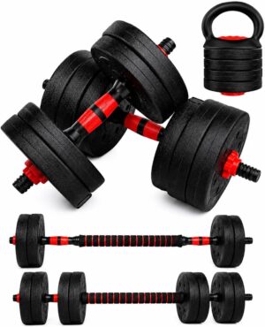 unycos - Juego de Mancuernas Ajustables con Discos Intercambiables y Barra Recta de Conexión, Set de Entrenamiento de Fuerza para Fitness, Gimnasio en Casa