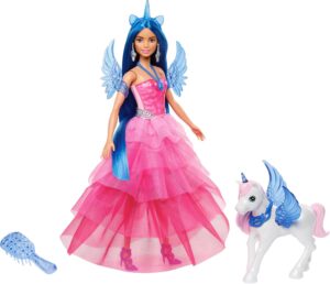 Barbie Hadacornio Zafiro Muñeca Unicornio con alas, Cuerno y Vestido Rosa, 65 Aniversario, Serie Un Toque de Magia, Juguete +3 años (Mattel