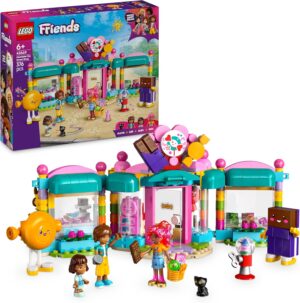 LEGO Friends Tienda de Golosinas de Heartlake City de Juguete - 3 Mini Muñecos, Figura Animal de Gato y Accesorios de Comida de Juguete - Re