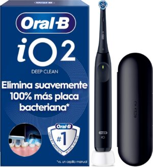 Oral-B iO 2 Cepillo de Dientes Eléctrico con 1 Cabezal, Negro Noche | Cepillo Dental Suave con Encías, 3 Modos de Cepillado, Sensor de Presión Y Temporizador, Estuche de Viaje