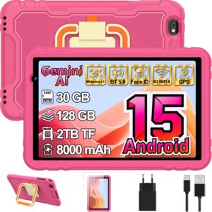 Tablet niños 10 Pulgadas Android 15 con Gemini AI 30 + 128GB (TF 2TB), Octa-Core, GPS, WiFi 6, Widevine L1, 8000mAh, Control Parental, Prote