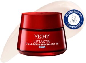 Vichy Crema Noche Reafirmante Biopéptidos, Antiedad Especializada en Colágeno, Alisa y Rellena, Enriquecida con Vitamina