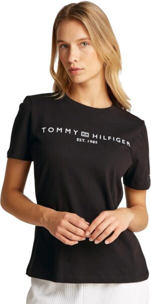 Tommy Hilfiger Camiseta de Manga Corta para Mujer Cuello Redondo