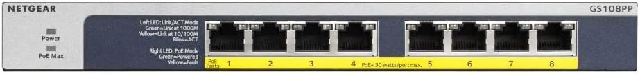 NETGEAR Switch Gigabit Ethernet PoE 8 Puertos GS108PP