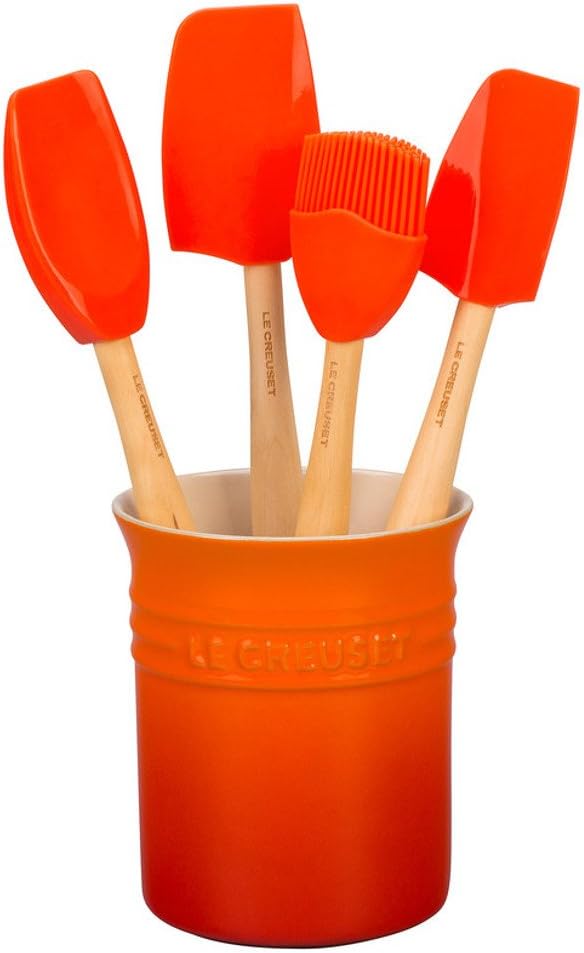 Le Creuset Set de 4 Espátulas y Bote de Cerámica, 1.1 L