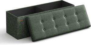 SONGMICS Puf Baúl Plegable Verde Bosque, 110 cm