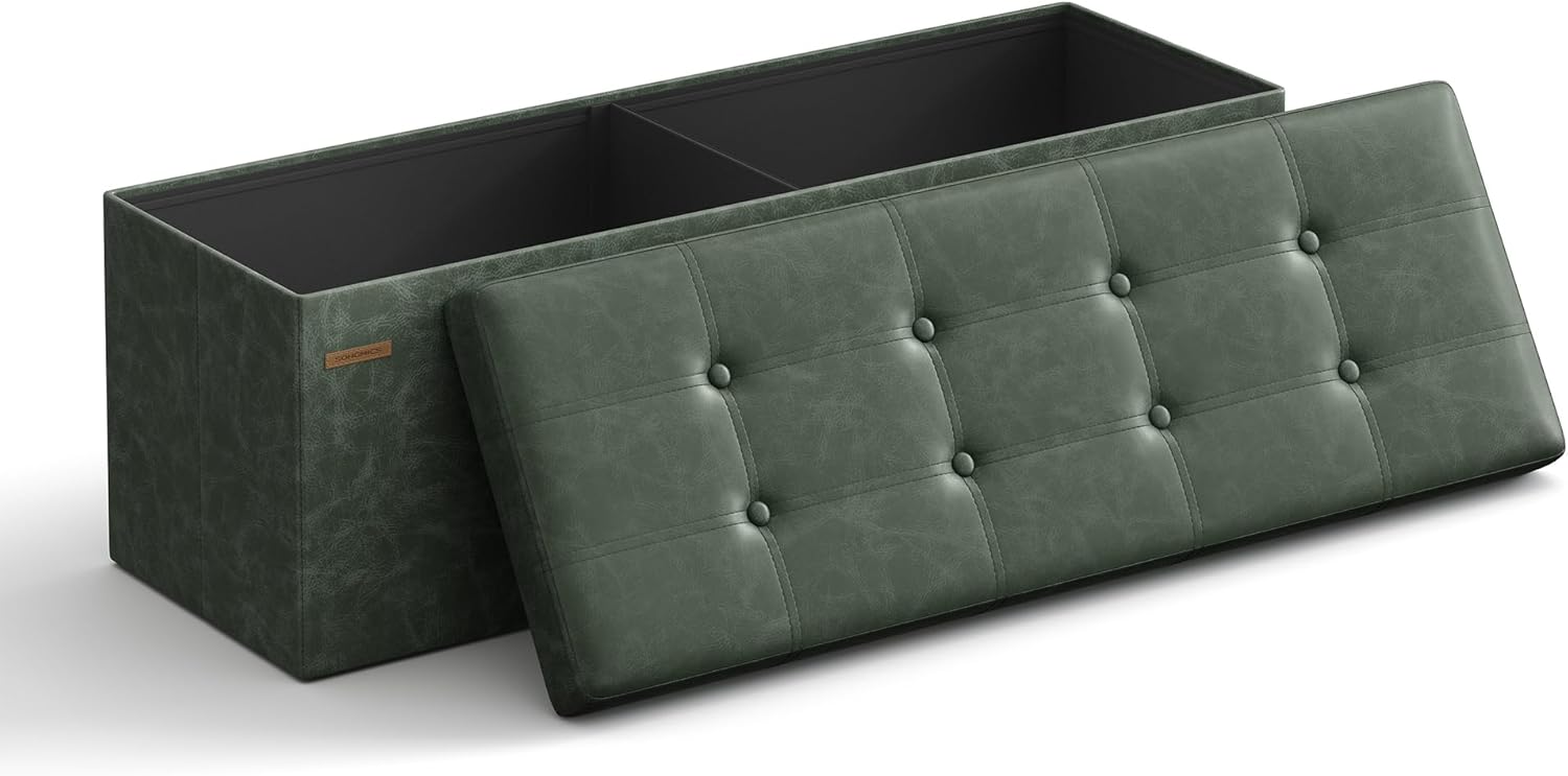 SONGMICS Puf Baúl Plegable Verde Bosque, 110 cm
