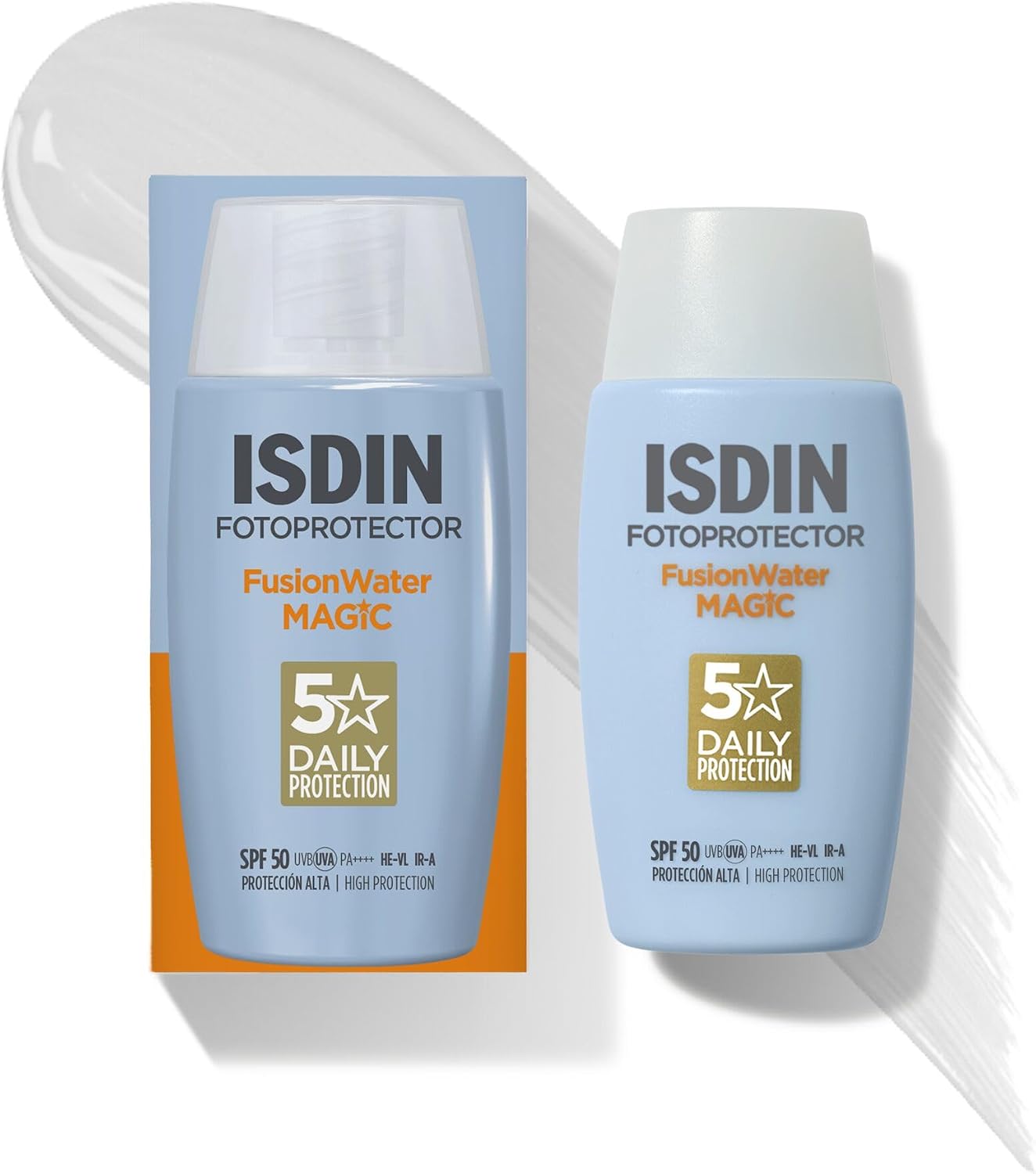 ISDIN Fusion Water Magic SPF 50, protector solar facial de textura ligera, 50 ml