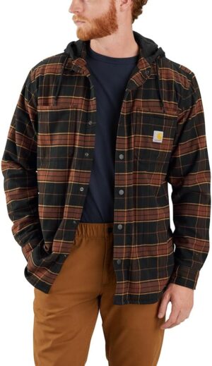 Carhartt Rugged Flex Relaxed Fit Flannel Fleece Lined Hooded Shirt Jac Hombre