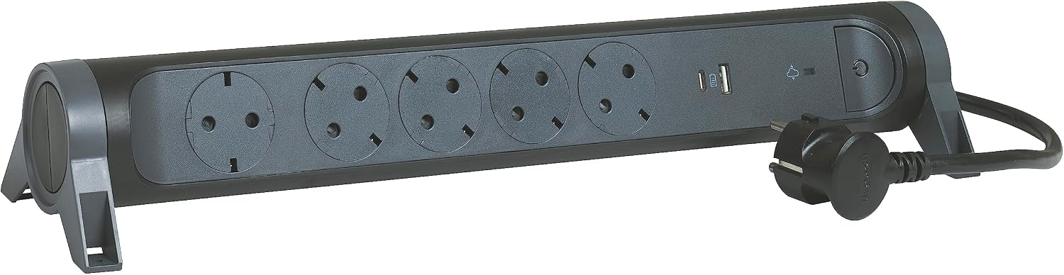 Legrand Regleta de enchufes con protección contra sobretensión, USB A+C, 5 tomas
