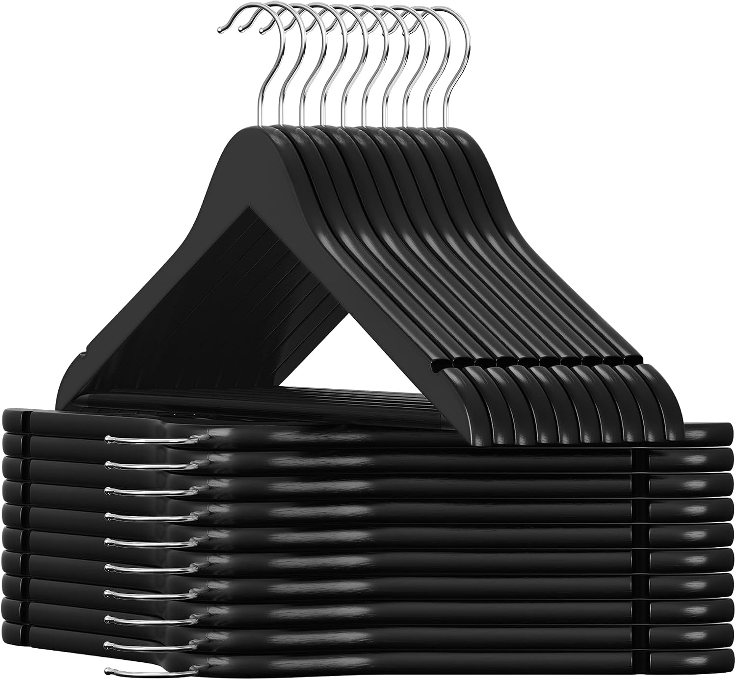 SONGMICS Perchas de madera maciza, juego de 20, con ranuras para hombros