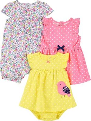 Simple Joys by Carter's Pack de 3 Vestidos y Pelele para Bebé Niña