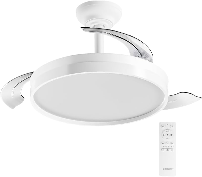 LEDUNI Ventilador con luz 72 W 7590 lm, invisible y silencioso, con mando a distancia