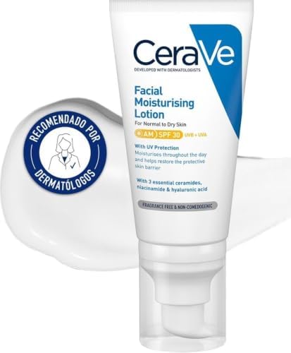 CeraVe loción hidratante facial SPF 30 para piel normal y seca, 52 ml
