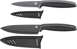 WMF Touch juego de 2 cuchillos con fundas protectoras, hojas antiadherentes de 13 y 9 cm