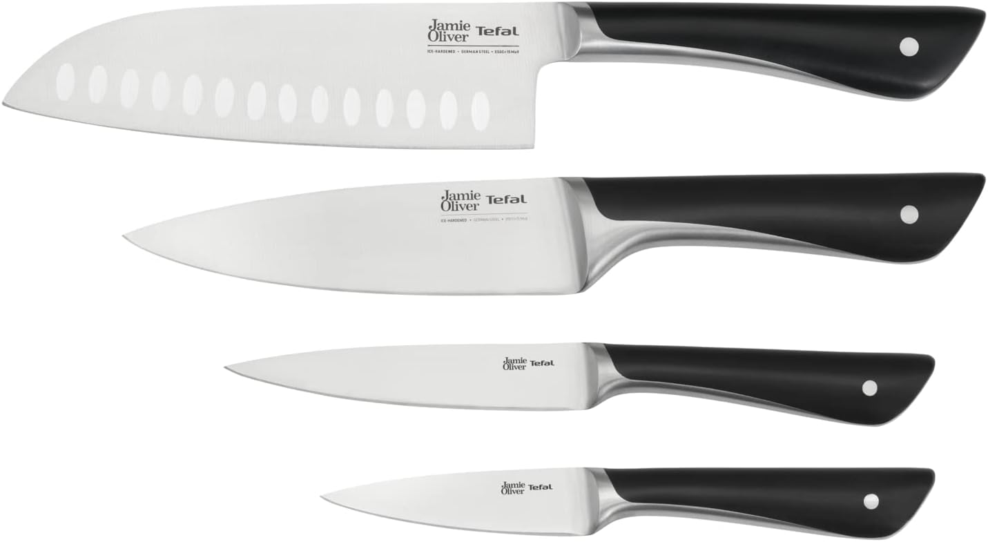 Tefal Jamie Oliver juego de 4 cuchillos: Santoku, Chef, Universal y pelador
