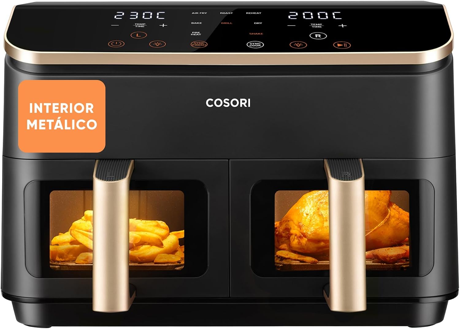 Cosori Freidora de Aire 8,5 L, Doble Cesta con Ventana, 10 Funciones