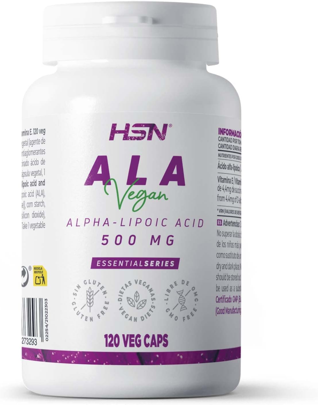 HSN Ácido Alfa Lipoico ALA 500 mg, 120 cápsulas vegetales