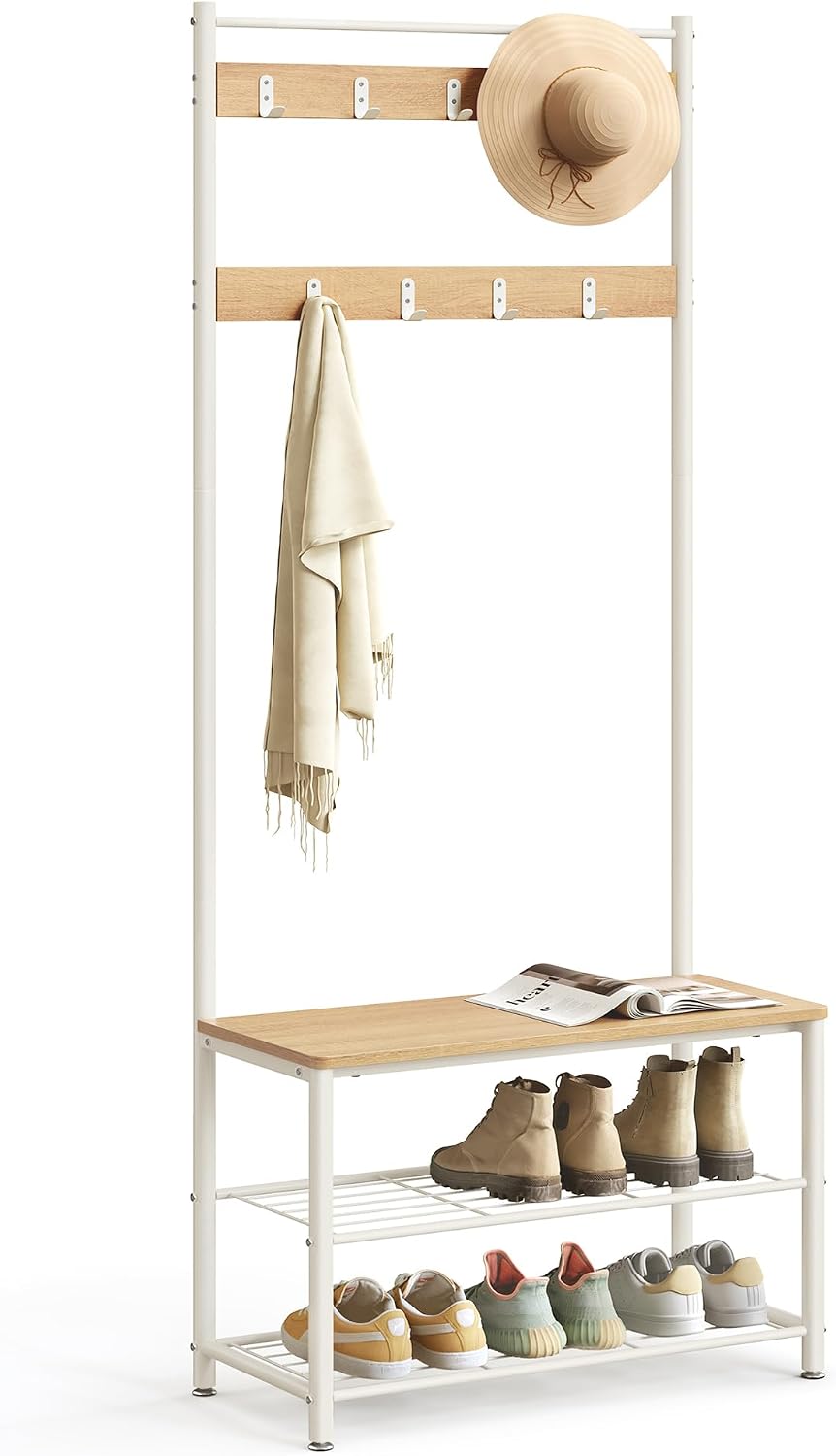 VASAGLE Perchero Zapatero 3 en 1 con Banco, 70 x 32 x 177 cm