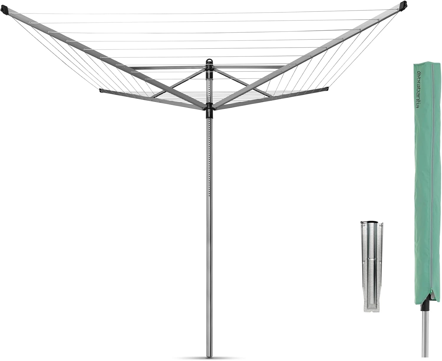 Brabantia Tendedero Rotary Lift-O-Matic con soporte para jardín, gris metalizado