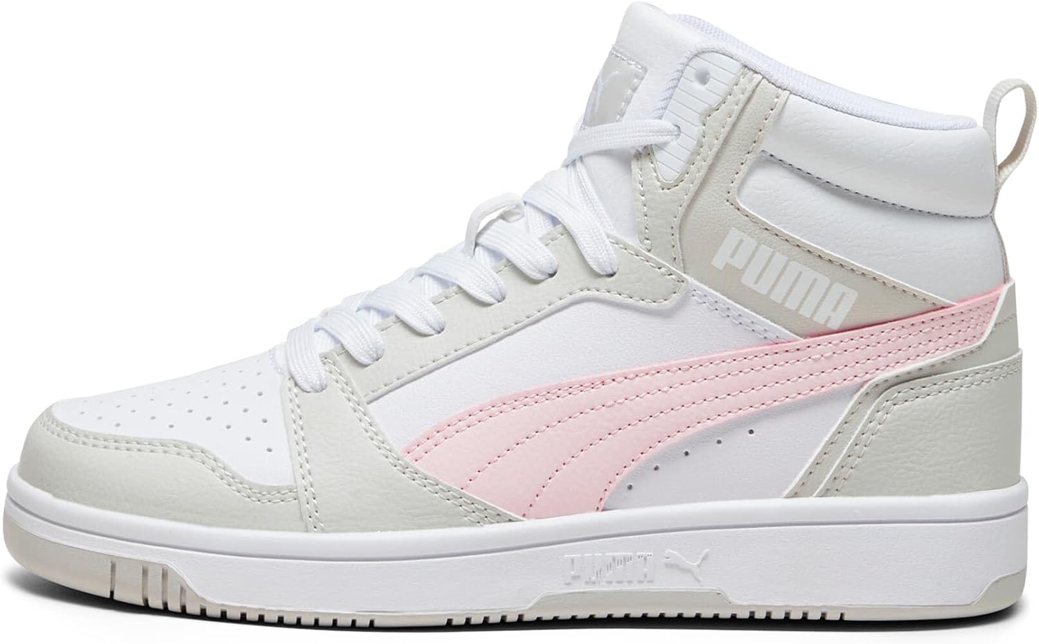 PUMA Rebound V6 Mid Jr zapatillas Unisex Niños, blanco y rosa