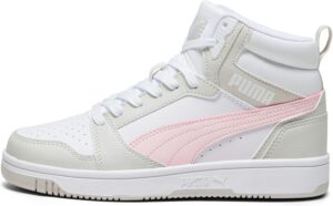 PUMA Rebound V6 Mid Jr Zapatillas Unisex Niños, blanco, rosa y gris