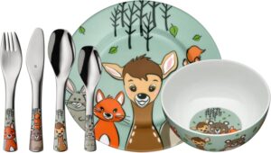 WMF Animalitos del Bosque Vajilla Infantil de 6 Piezas con Plato, Cuenco y Cubertería