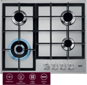 AEG HGB64400SM Slim Line encimera de gas 60 cm, 4 fuegos, acero inoxidable