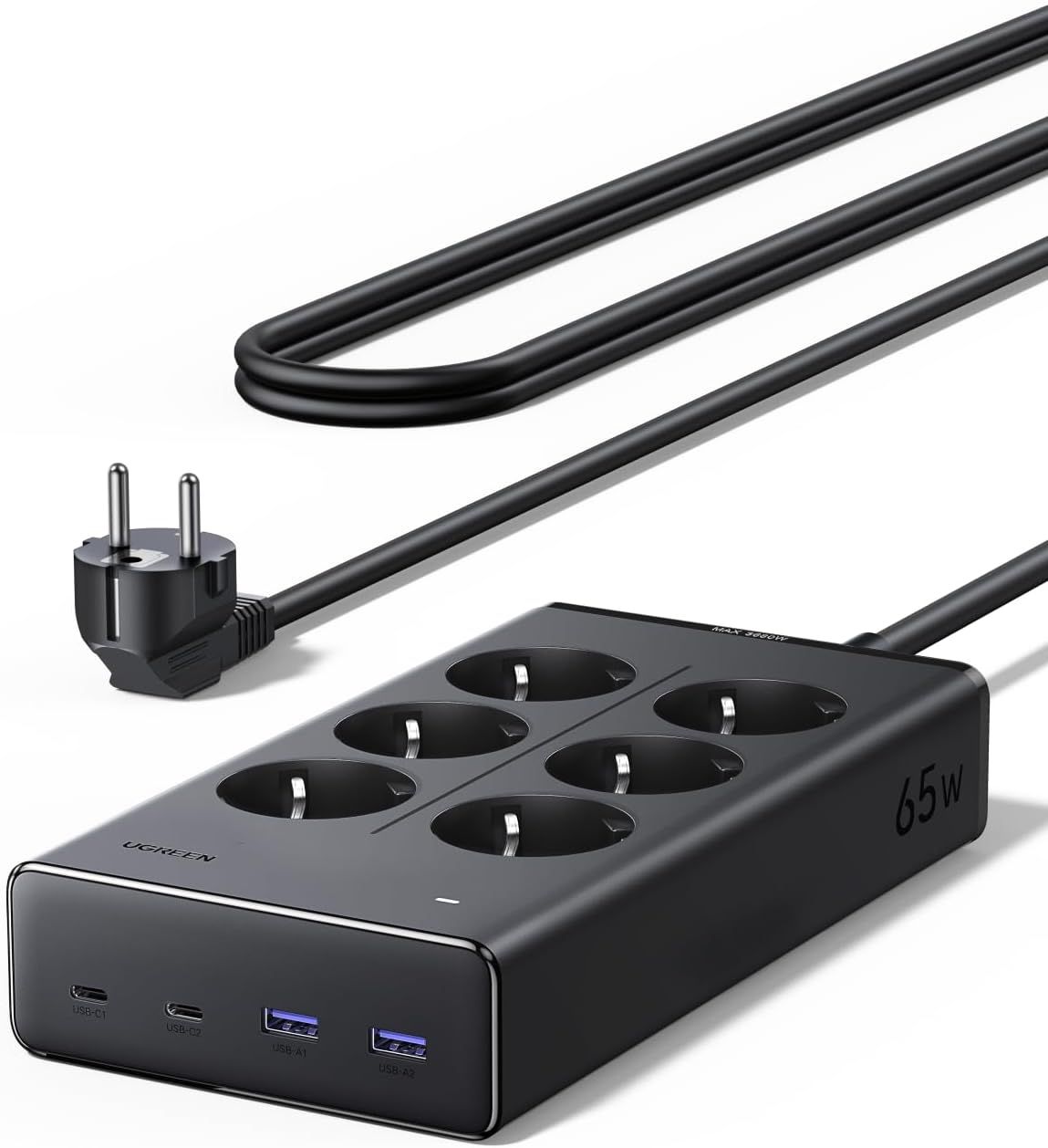 UGREEN Regleta 10 en 1 con 6 Tomas, 2 USB-C y 2 USB-A, 65 W, 1,6 m