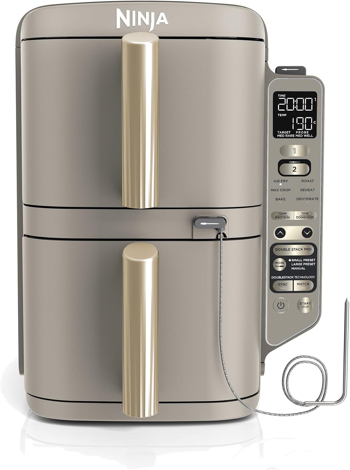 Ninja Double Stack XL freidora de aire 9,5 L, piedra y dorado