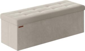 SONGMICS Baúl banco de almacenaje plegable de 110 x 38 x 38 cm, blanco crema