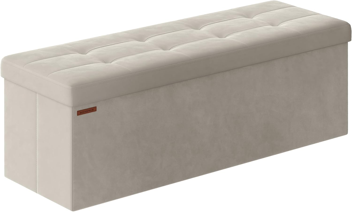 SONGMICS Baúl banco de almacenaje plegable de 110 x 38 x 38 cm, blanco crema