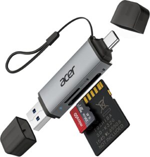 Acer lector de tarjetas SD y Micro SD con USB-C y USB 3.0, gris