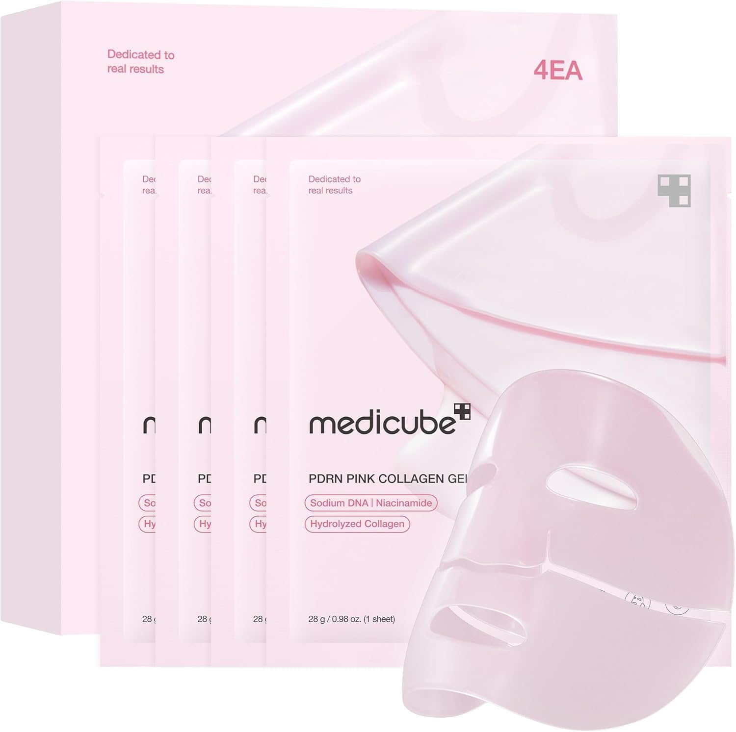 medicube Jelly Gel Mask with Salmon DNA PDRN Pink Collagen Mascarilla Facial Nocturna, 4 unidades