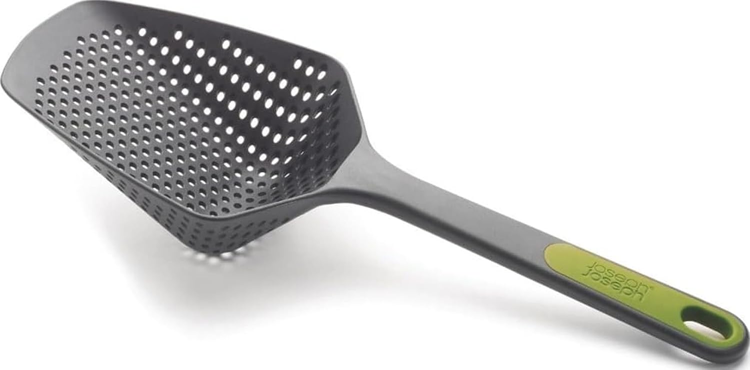 Joseph Joseph Scoop Plus Colador, cuchara escurridora resistente al calor, gris y verde