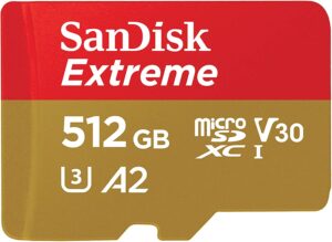 SanDisk Extreme microSDXC 512GB con adaptador SD, UHS-I A2 V30 Clase 10