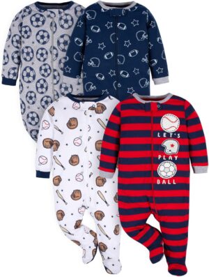 Gerber Mamelucos con pies para dormir y jugar bebé niño, pack de 4