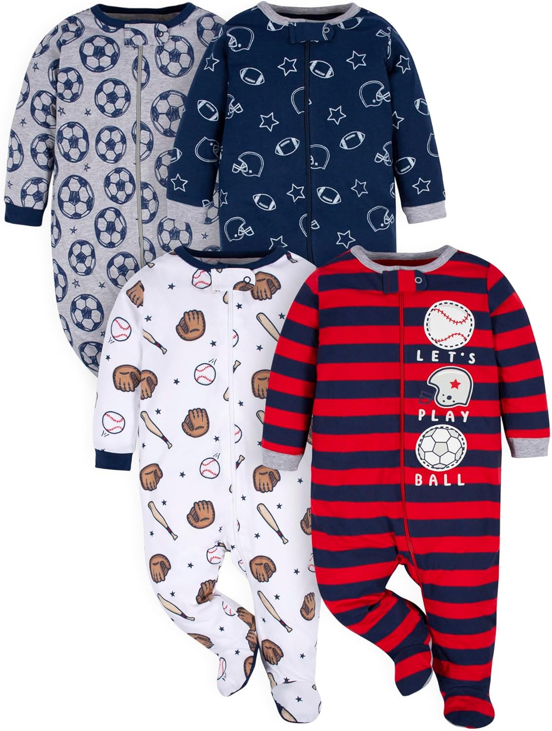 Gerber Mamelucos con pies para dormir y jugar bebé niño, pack de 4